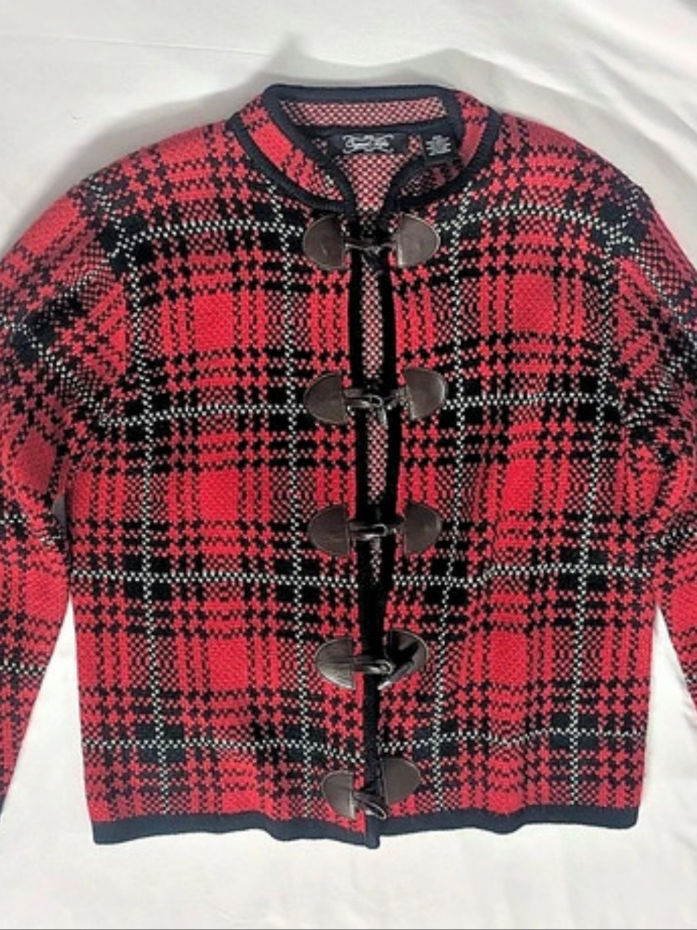 Crystobel-Kobe Red & Black Plaid Toggle Jacket